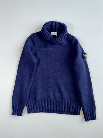 Stone Island Navy Ribbed Shawl Collar Knit Sweater(S)