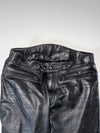 Vintage Polo Road Black Leather Motorcycle Pants – Ribbed Knee Panels, Biker Trousers  (W:34) (L:43)