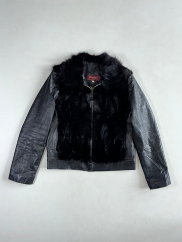 Ecrase Black Fur Front Leather Zip Jacket, Women’s (S)
