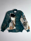 Vintage Gien Hom Italy Japanese Ukiyo-e Geisha Art Print Bomber Jacket – Teal (L)