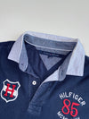 Tommy Hilfiger Navy “Hilfiger 85” Crest Polo T-Shirt with Striped Collar (L)