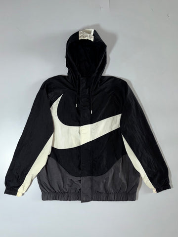 Nike Big Swoosh Black & White Hooded Windbreaker Jacket (XL)