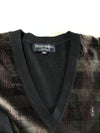 Vintage 90s YSL Tricots Velour Panel Check V-Neck Sweater – (L)