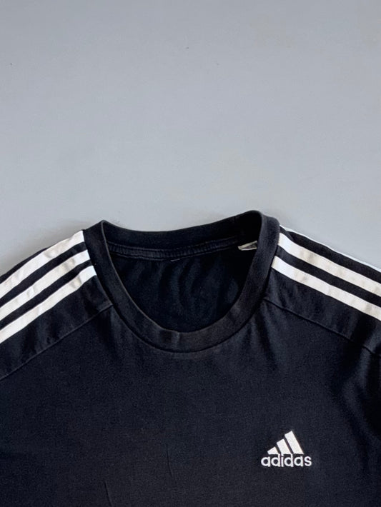 Adidas Black 3-Stripes Tee – White Shoulder Stripes & Logo (M)