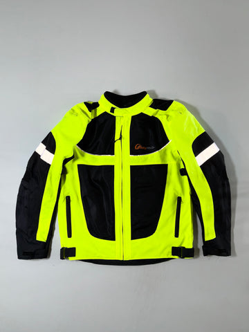 Riding Tribe Hi-Vis Neon Mesh Motorcycle Riding Jacket with Reflective Panels Paded(L)