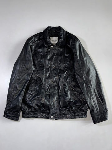 Pelle Cuir Black Leather Jacket Nylon/Flannel Lined, Made in Canada (XL/2XL)
