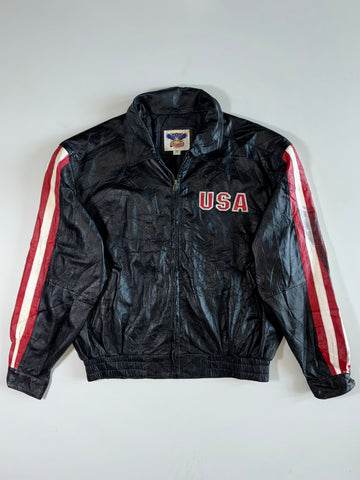 Vintage USA Flag Leather Racing Jacket (2XL/3XL)