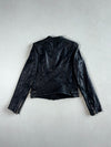 Zara Basic Women’s Black Leather Biker Jacket – Quilted Shoulders, Buckle Hem (XS)