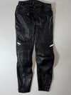 Vintage Polo Road Black Leather Motorcycle Pants – Ribbed Knee Panels, Biker Trousers  (W:34) (L:43)