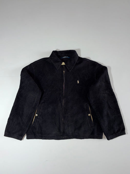 Vintage Polo by Ralph Lauren Fleece Harrington Jacket Black – Full Zip Collared (L)