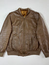 Vintage Brown Leather Bomber Jacket With Ribbed Collar (XL)