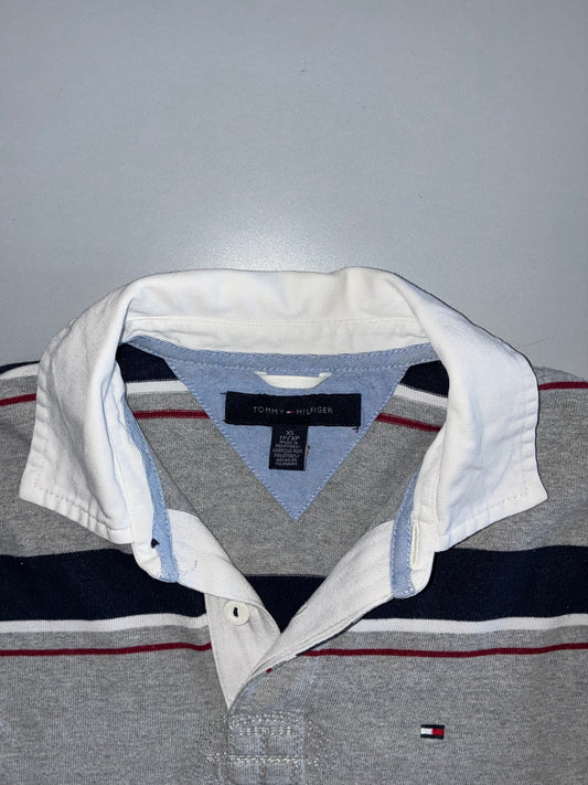 Tommy Hilfiger Striped Rugby Polo (Grey/Navy) (M)
