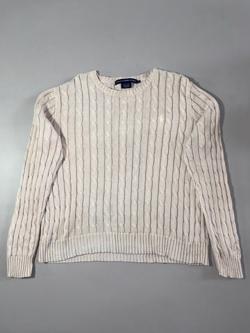 Ralph Lauren Sport Cream Cable Knit Crewneck Sweater – Tonal Pony (L/XL)