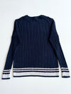 Tommy Hilfiger Navy Cable Knit Sweater with Striped Hem (XL)