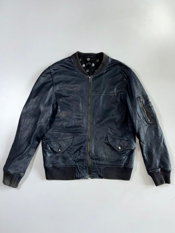 PS Paul Smith Navy Leather Bomber Jacket (M)