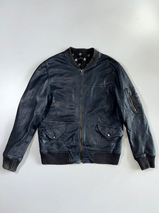 PS Paul Smith Navy Leather Bomber Jacket (M)