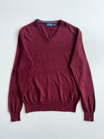 Polo Ralph Lauren Burgundy V-Neck Knit Sweater (S)