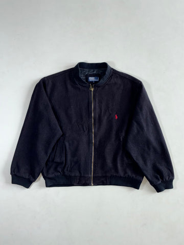 Vintage 90s Polo by Ralph Lauren Wool Bomber Jacket – Black with Red Pony (2XL)