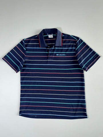 Columbia Navy Striped Polo Shirt (L)