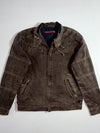 Effect Brown Distressed Canvas Multi-Zip Moto Jacket with Quilted Lining (L)
