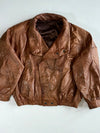 Vintage Tan Brown Leather Oversized Bomber Jacket (2XL)