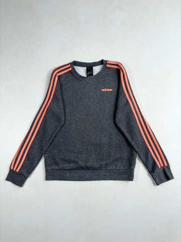Adidas Essentials Grey & Coral 3-Stripes Fleece Crewneck Sweatshirt (S)