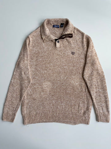 Chaps Beige Marled Knit Button Collar Sweater (XL)