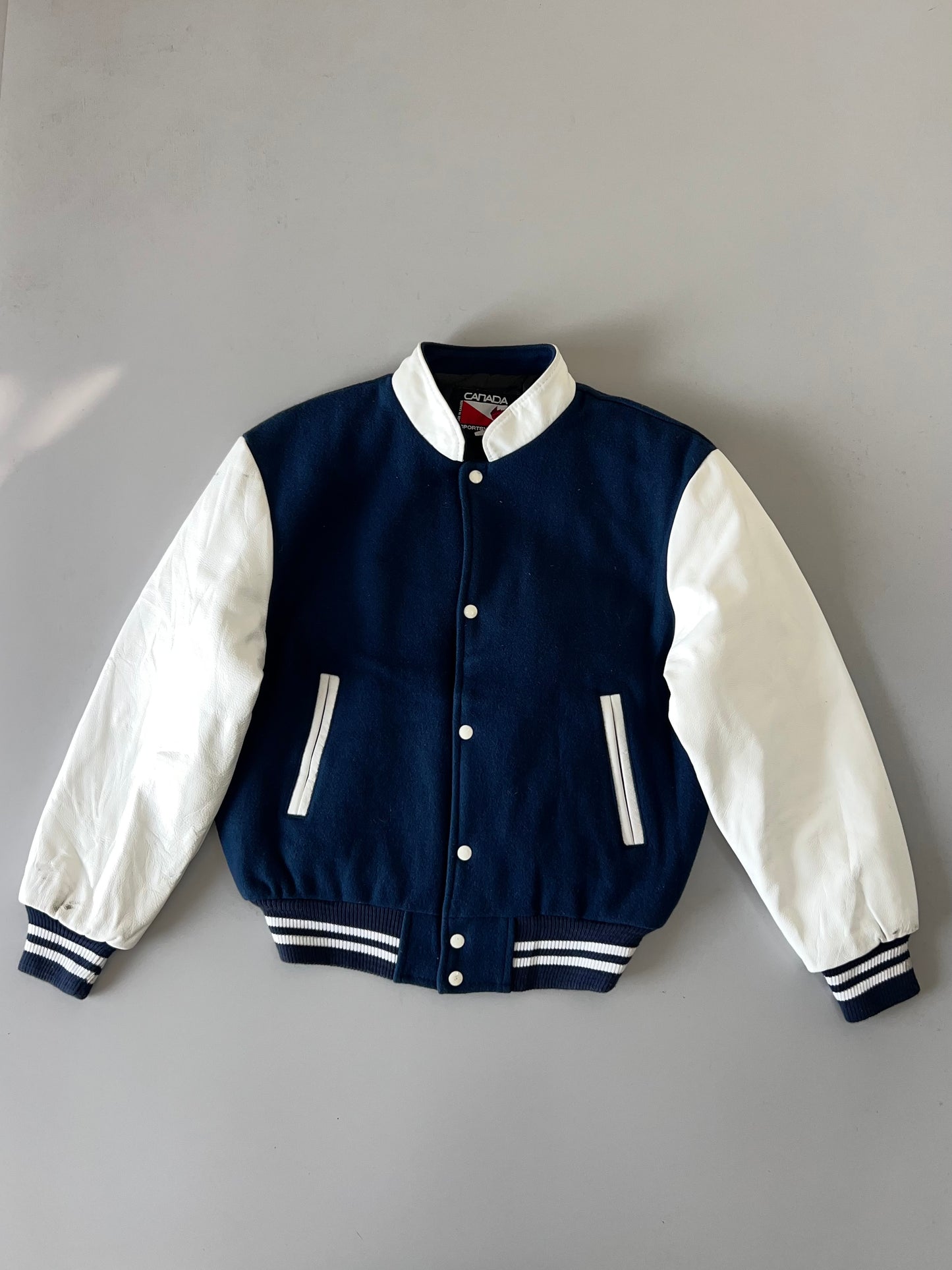 ZSuper Premium Minimal Varsity Jacket Original Leather Sleeves (M)