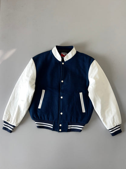 ZSuper Premium Minimal Varsity Jacket Original Leather Sleeves (M)