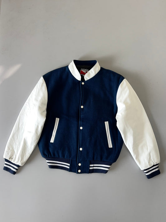 ZSuper Premium Minimal Varsity Jacket Original Leather Sleeves (M)