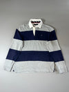 Tommy Hilfiger Grey & Navy Rugby Stripe Long Sleeve Polo (L)
