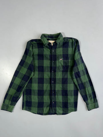 Hollister Green Buffalo Plaid Flannel Button (M)