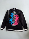 Stussy Worldwide Varsity Jacket  Black Cotton Bomber Style with City Print (L)
