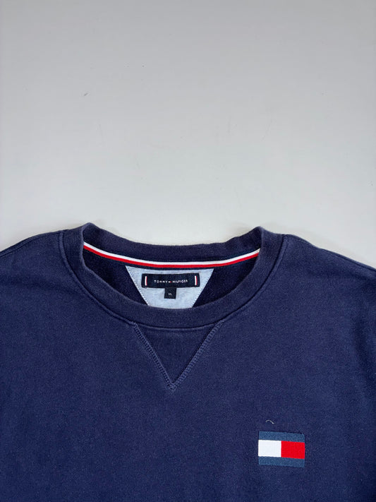 Tommy Hilfiger Flag Logo Navy Crewneck Sweatshirt Sleeve Print(XL)