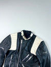 Vintage 80s Hein Gericke Navy & Cream Leather Motorcycle Jacket with Belt (S)