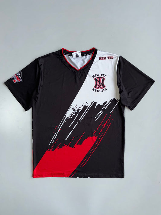 New Tec Xtreme Black Graphic Sports Jersey | Performance V-Neck T-Shirt (M)