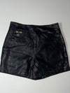 KU YUE Black Faux Leather High-Waisted Mini Shorts (W:28) (L:15)