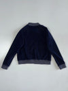 Cheek Navy Velvet Floral Embroidered Bomber Jacket (XS)