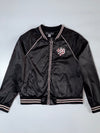 Suzy Shier Black Satin Embroidered Bomber Jacket (S/M)