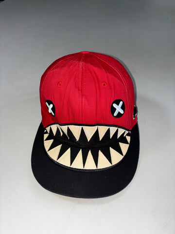 Elstinko Shark Teeth Monster Face Red & Black Fitted Cap – Korean Streetwear (54cm)
