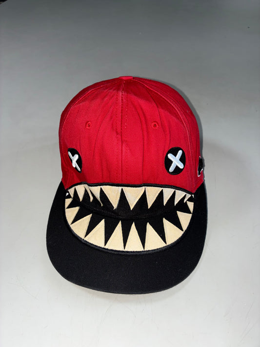 Elstinko Shark Teeth Monster Face Red & Black Fitted Cap – Korean Streetwear (54cm)