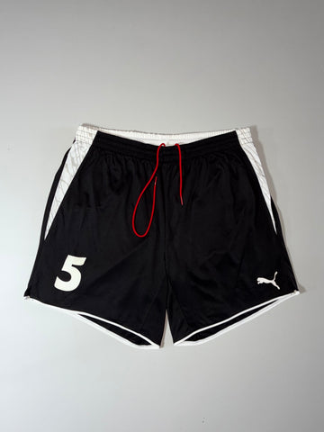 Puma #5 Football Shorts – Black/White, Red Drawstring (W:34) (L:17)