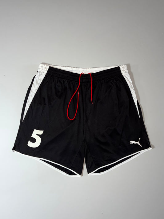 Puma #5 Football Shorts – Black/White, Red Drawstring (W:34) (L:17)