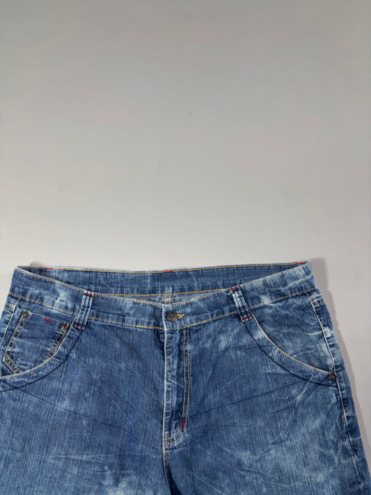 Japanese Oni Mask Acid Wash Denim Shorts (W:40) (L:24)