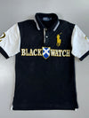 Polo Ralph Lauren Custom Fit Black Watch Big Gold Pony Embroidered Colorblock Black White Short Sleeve Pique Polo T- Shirt (M)
