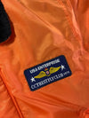 Vintage USS Enterprise Patch Flight Bomber Jacket with Fur Collar – Orange (XL)