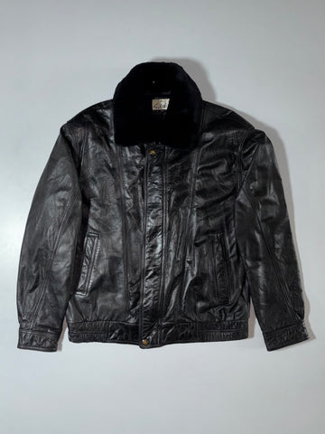 Elite Black Leather Jacket with Faux Fur Collar (L/XL)