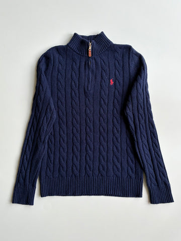Polo Ralph Lauren Navy Cable Knit Quarter Zip Sweater (S/M)