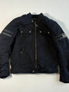 Richa Vintage Line Cotton Café Racer Motorcycle Jacket Black, Leather Stripe Sleeves, Plaid Lining, fully padded (S)