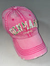 Robin Ruth Denmark Original Distressed Pink Cap with Floral Lettering (Adjustable)